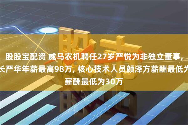 股股宝配资 威马农机聘任27岁严悦为非独立董事, 董事长严华年薪最高98万, 核心技术人员颜泽方薪酬最低为30万